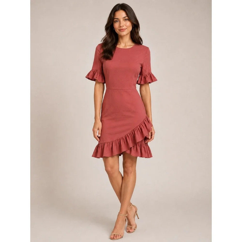 English Factory Women's Cotton Twill Ruffle Dress - Pink - Size S English Factory Women's Cotton Twill Ruffle Dress - Pink - Size S